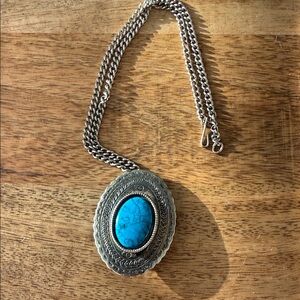 Coro Faux Silver and Turquoise Pendant Necklace